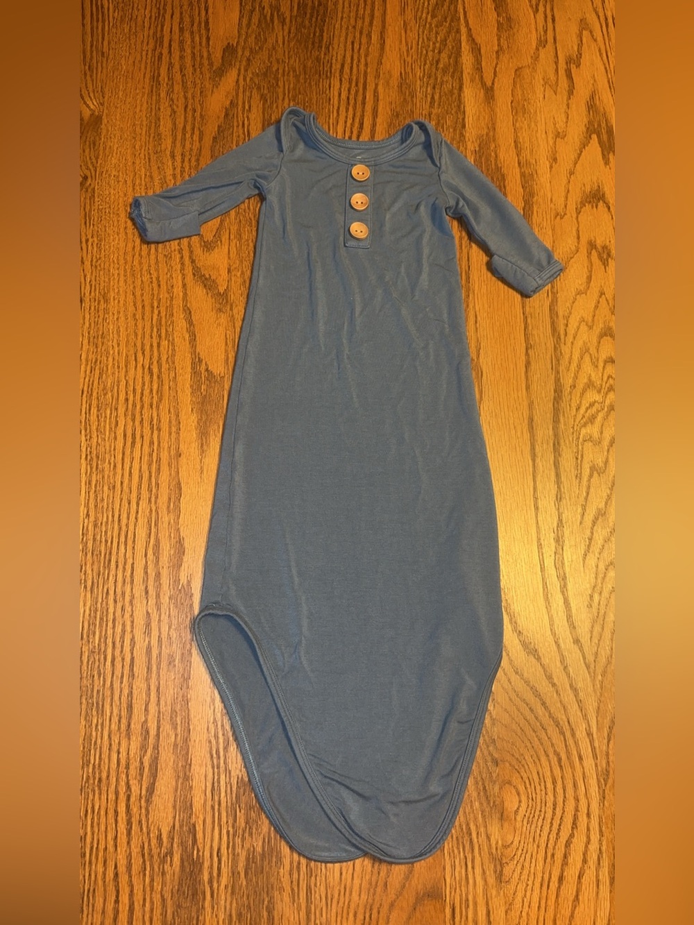 Caden Lane Bamboo Blue Long-Sleeve Baby Gown with Wooden Buttons